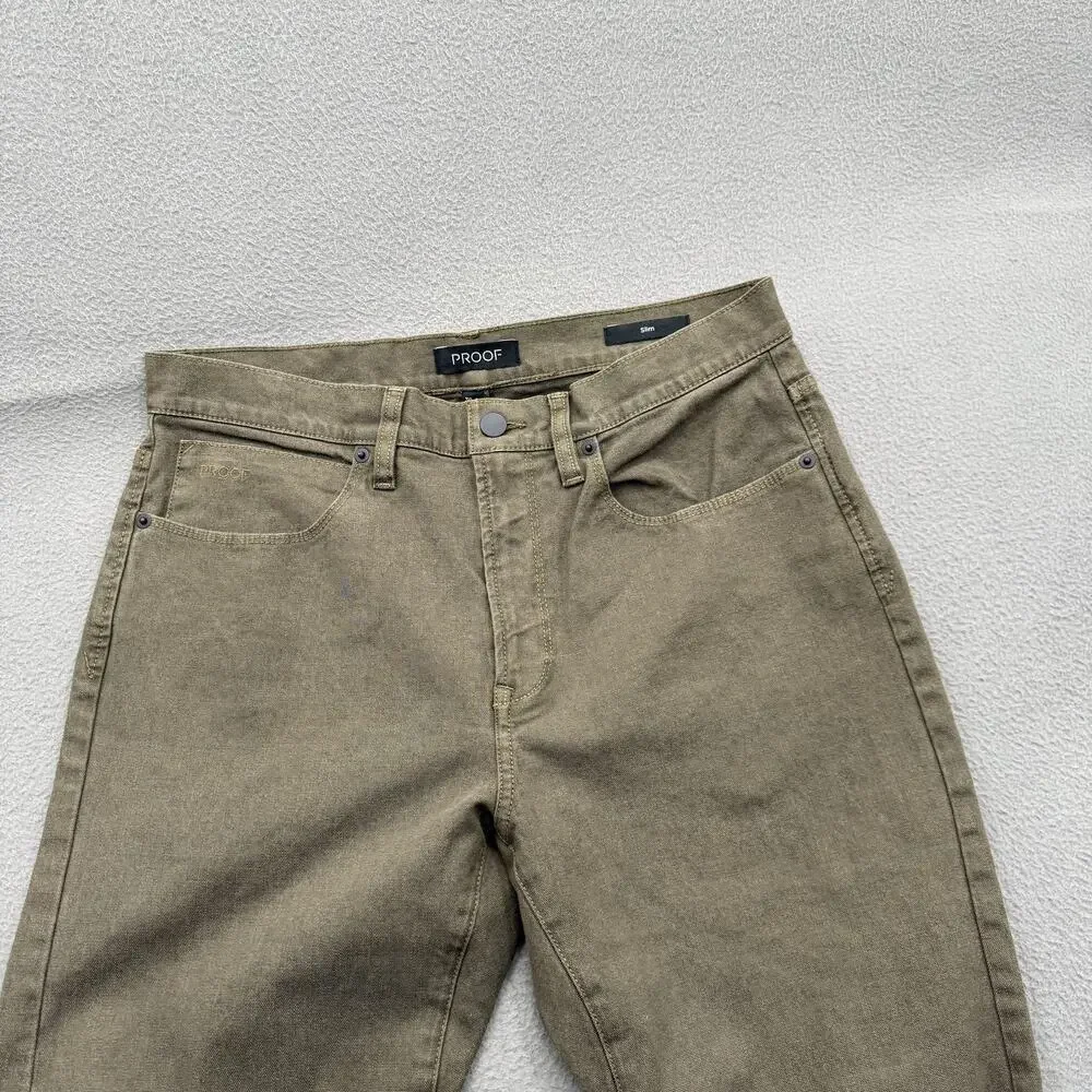 Proof Jeans Mens 30x32 Green Olive Slim Straight Stretch TruTemp 365 Zip Fly - Picture 8 of 9